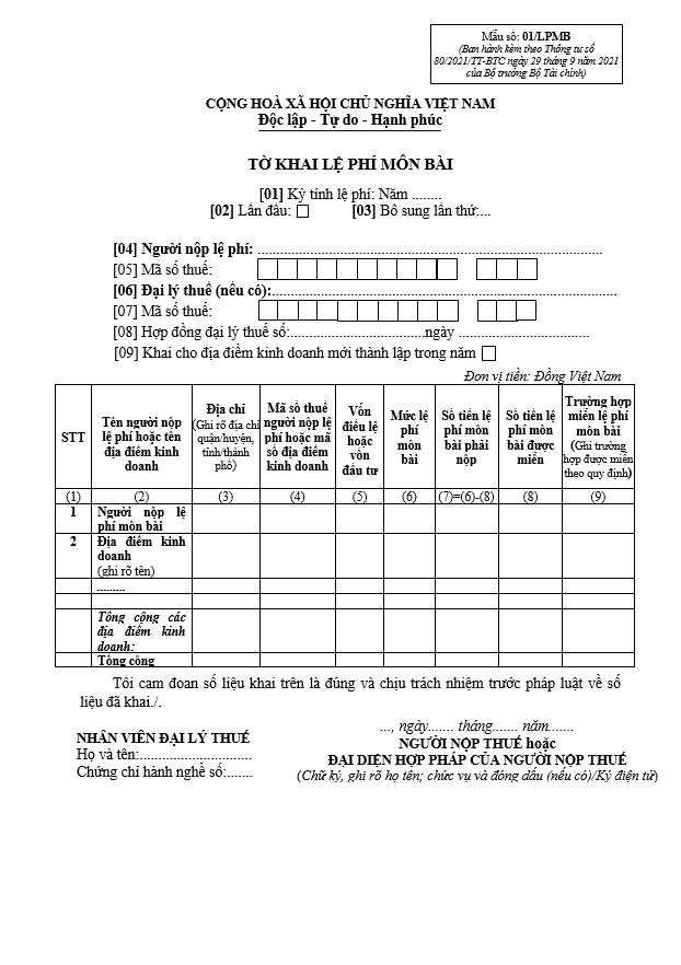 Tổng hợp các tờ khai thuế cần kiểm tra 8 to-khai-thue-mon-bai-01