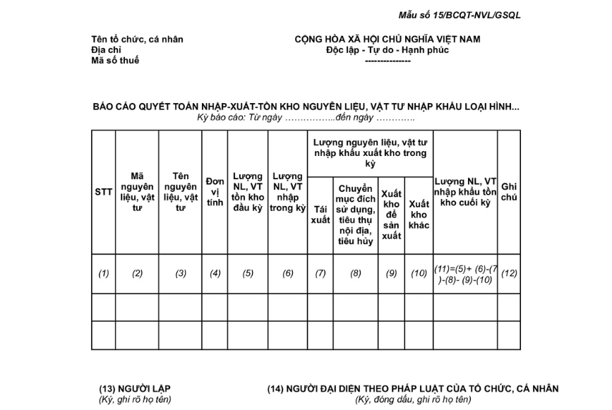 Báo cáo quyết toán thuế: checklist và quy trình thực hiện 3 mau-bao-cao-quyet-toan-thue-so-15-BCQT-NVL-GSQL