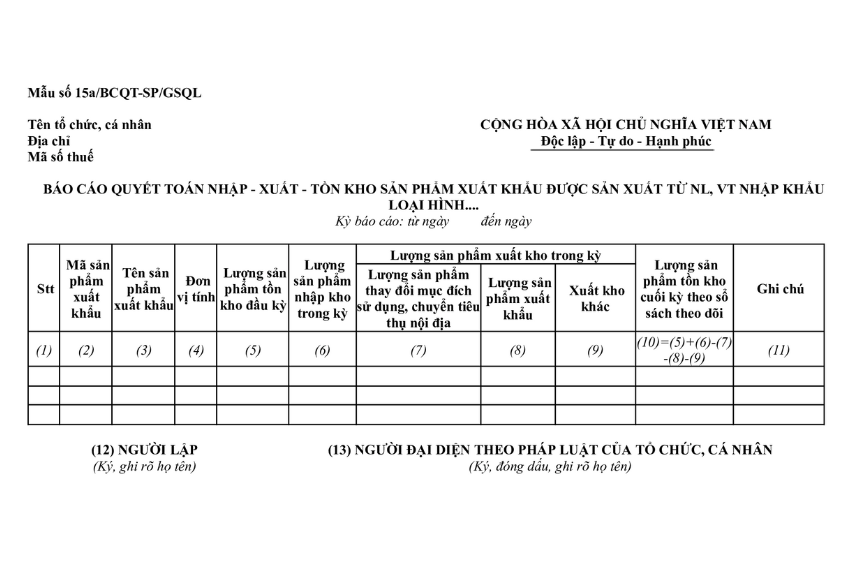 Báo cáo quyết toán thuế: checklist và quy trình thực hiện 4 mau-bao-cao-quyet-toan-thue-so-15a-BCQT-NVL-GSQL